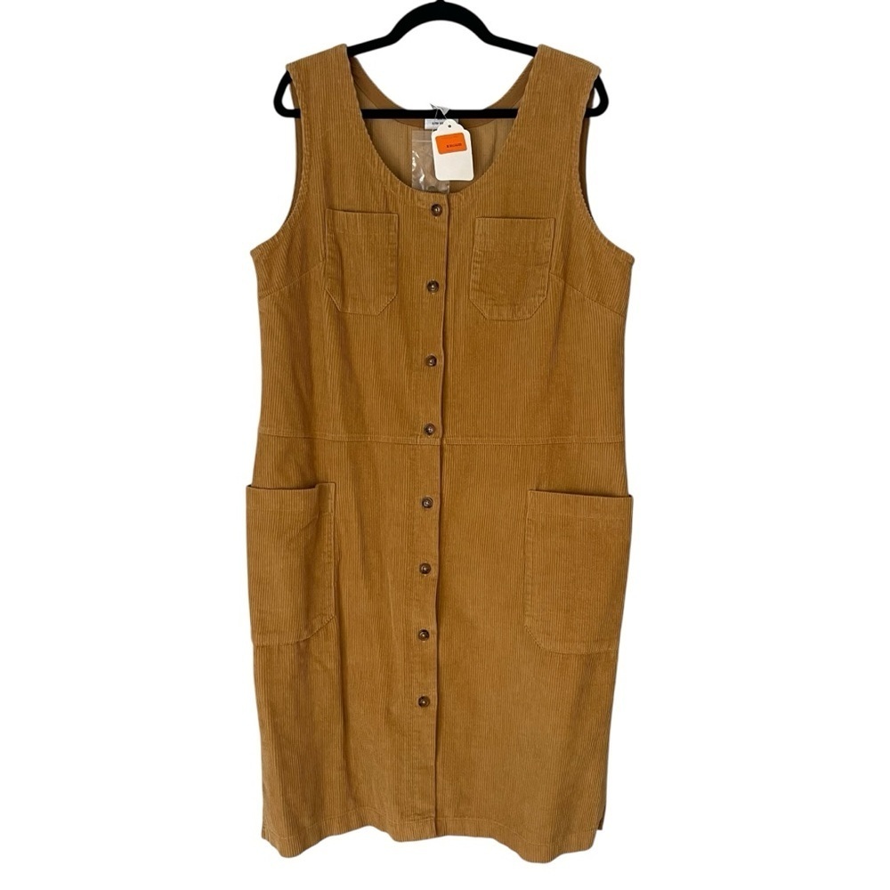 The Vermont Country Store Button Front Corduroy Jumper Dress Modest Farmhouse L